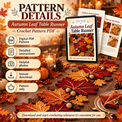 Autumn Maple Leaf & Acorn Table Runner Crochet Pattern PDF – Fall Thanksgiving Decor