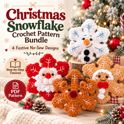 4-in-1 Christmas Snowflake Crochet Pattern Bundle – No-Sew PDF