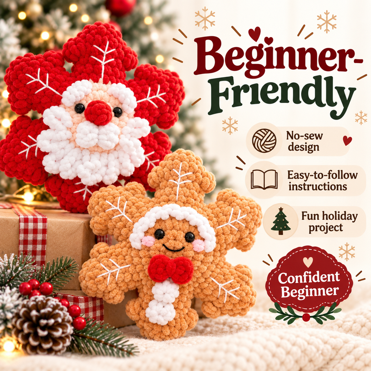 4-in-1 Christmas Snowflake Crochet Pattern Bundle – No-Sew PDF