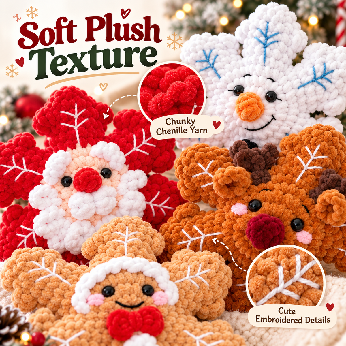 4-in-1 Christmas Snowflake Crochet Pattern Bundle – No-Sew PDF