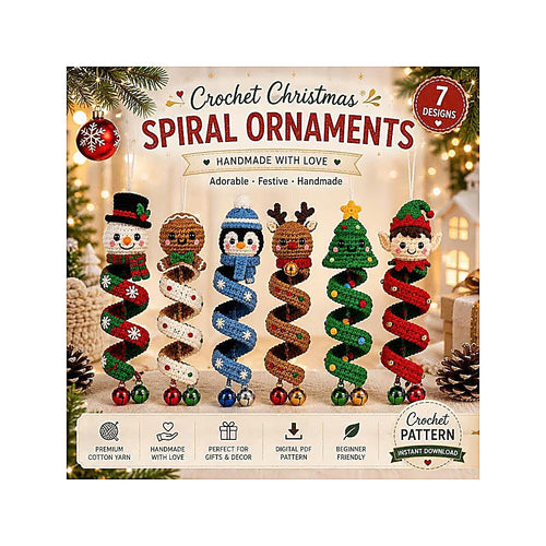 6 Christmas Spiral Ornaments Crochet Bundle Pattern Bundle, 6 Spiral Spinning Craft PDF, Home DecorCreate a festive set of adorable crochet Christmas ornaments with this 6-design Spinning Spiral Ornament Bundle! 🎄✨-TDS
