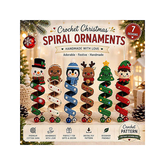 6 Christmas Spiral Ornaments Crochet Bundle Pattern Bundle, 6 Spiral Spinning Craft PDF, Home DecorCreate a festive set of adorable crochet Christmas ornaments with this 6-design Spinning Spiral Ornament Bundle! 🎄✨-TDS