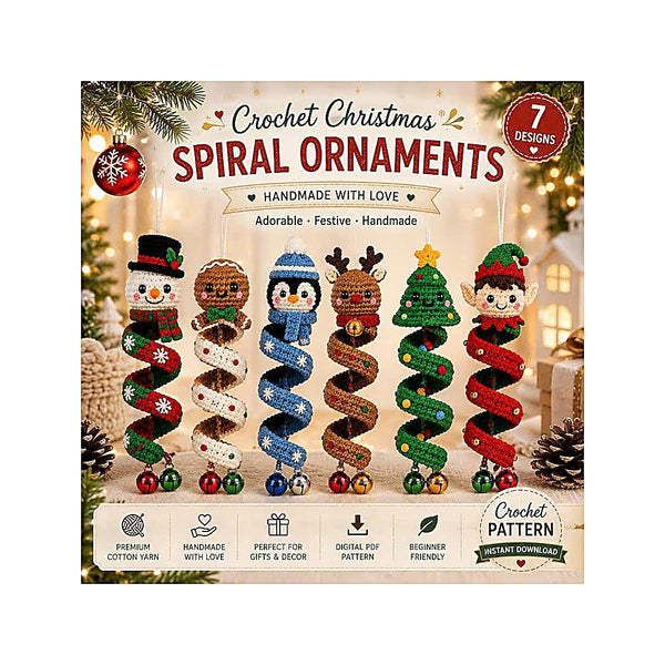 6 Christmas Spiral Ornaments Crochet Bundle Pattern Bundle, 6 Spiral Spinning Craft PDF, Home DecorCreate a festive set of adorable crochet Christmas ornaments with this 6-design Spinning Spiral Ornament Bundle! 🎄✨-TDS