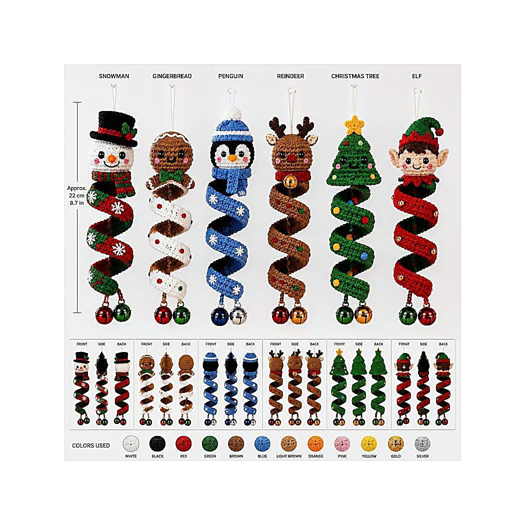 6 Christmas Spiral Ornaments Crochet Bundle Pattern Bundle, 6 Spiral Spinning Craft PDF, Home DecorCreate a festive set of adorable crochet Christmas ornaments with this 6-design Spinning Spiral Ornament Bundle! 🎄✨-TDS