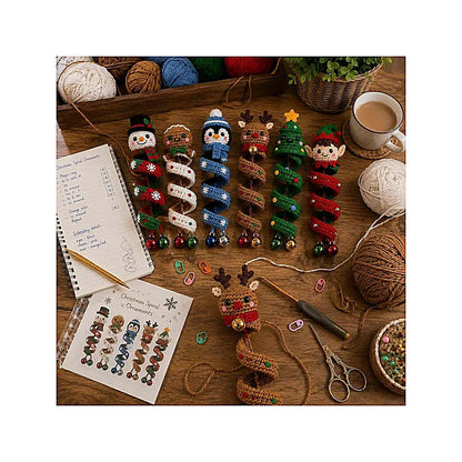 6 Christmas Spiral Ornaments Crochet Bundle Pattern Bundle, 6 Spiral Spinning Craft PDF, Home DecorCreate a festive set of adorable crochet Christmas ornaments with this 6-design Spinning Spiral Ornament Bundle! 🎄✨-TDS