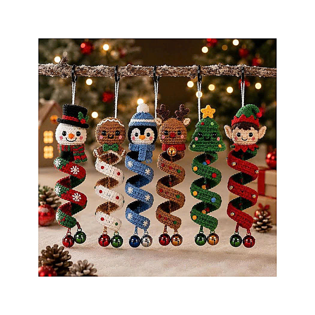 6 Christmas Spiral Ornaments Crochet Bundle Pattern Bundle, 6 Spiral Spinning Craft PDF, Home DecorCreate a festive set of adorable crochet Christmas ornaments with this 6-design Spinning Spiral Ornament Bundle! 🎄✨-TDS