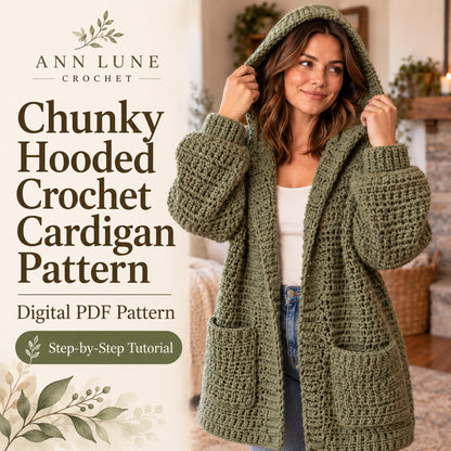 Chunky Hooded Cardigan Crochet Pattern – Oversized Cozy Sweater PDF