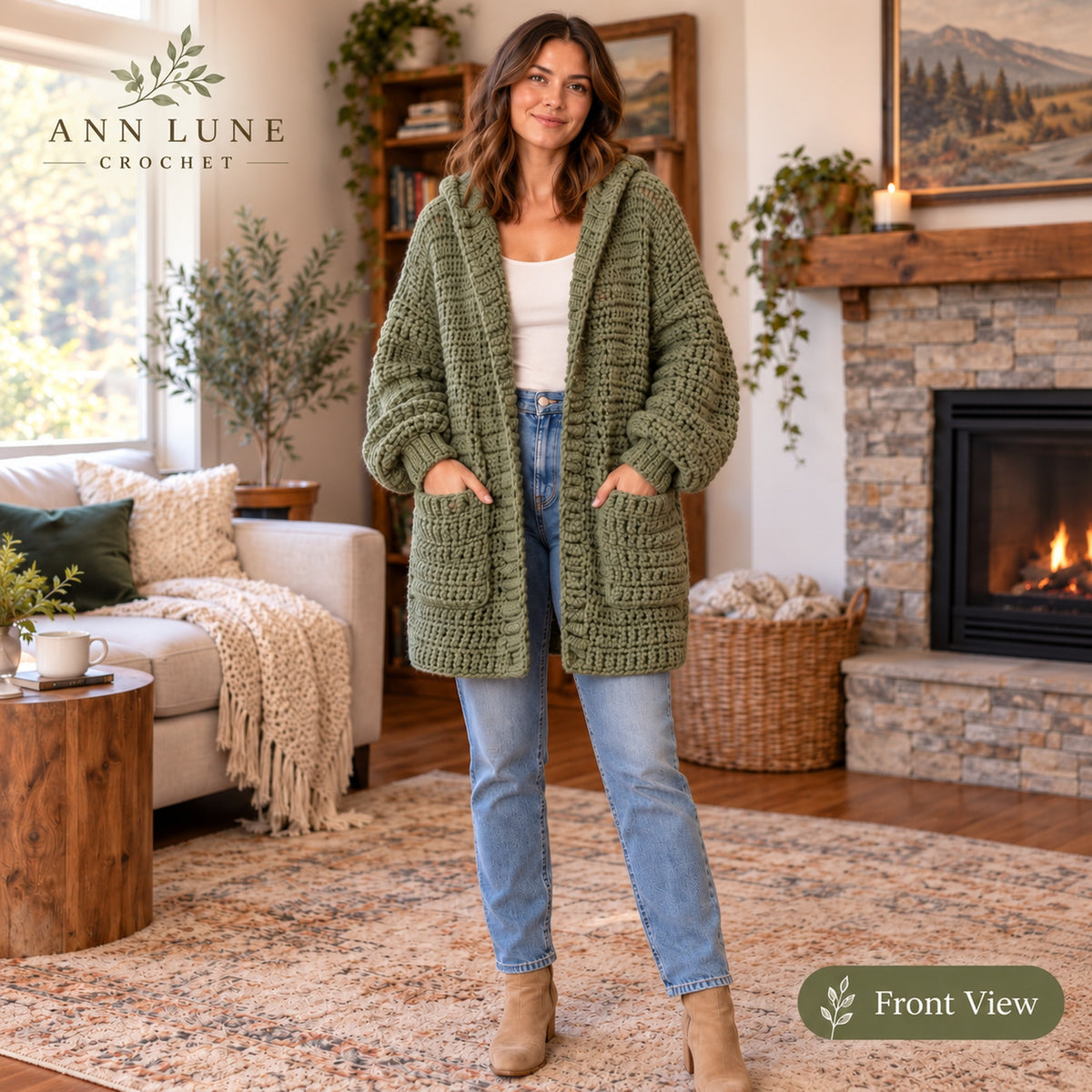 Chunky Hooded Cardigan Crochet Pattern – Oversized Cozy Sweater PDF