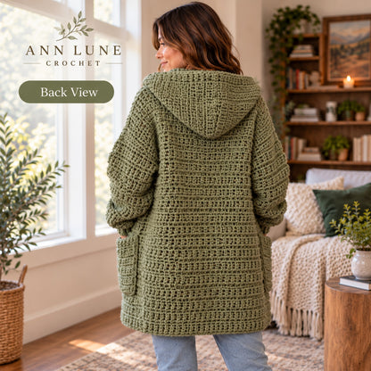 Chunky Hooded Cardigan Crochet Pattern – Oversized Cozy Sweater PDF