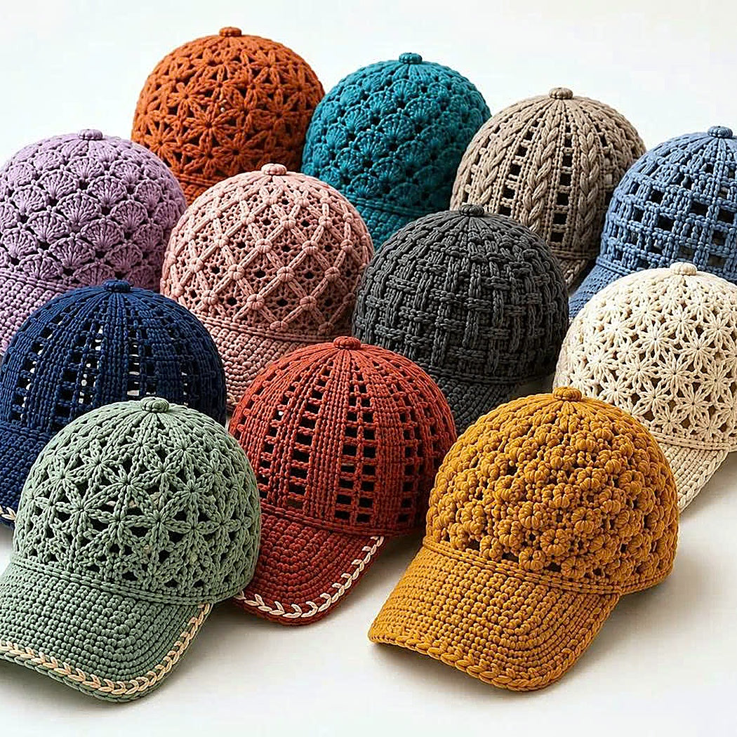 12 Crochet Cap Patterns Bundle | Lace Baseball Hat | Summer Crochet PDF Download|TDS