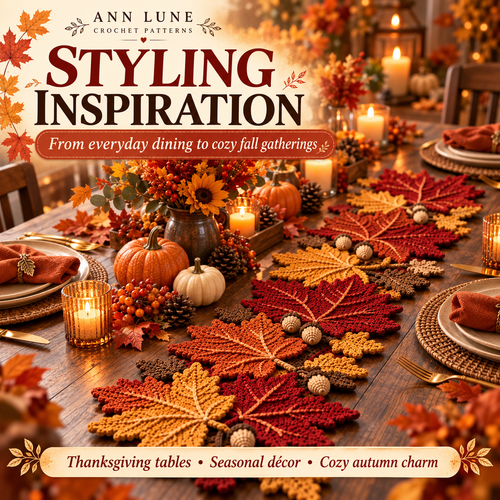 Autumn Maple Leaf & Acorn Table Runner Crochet Pattern PDF – Fall Thanksgiving Decor