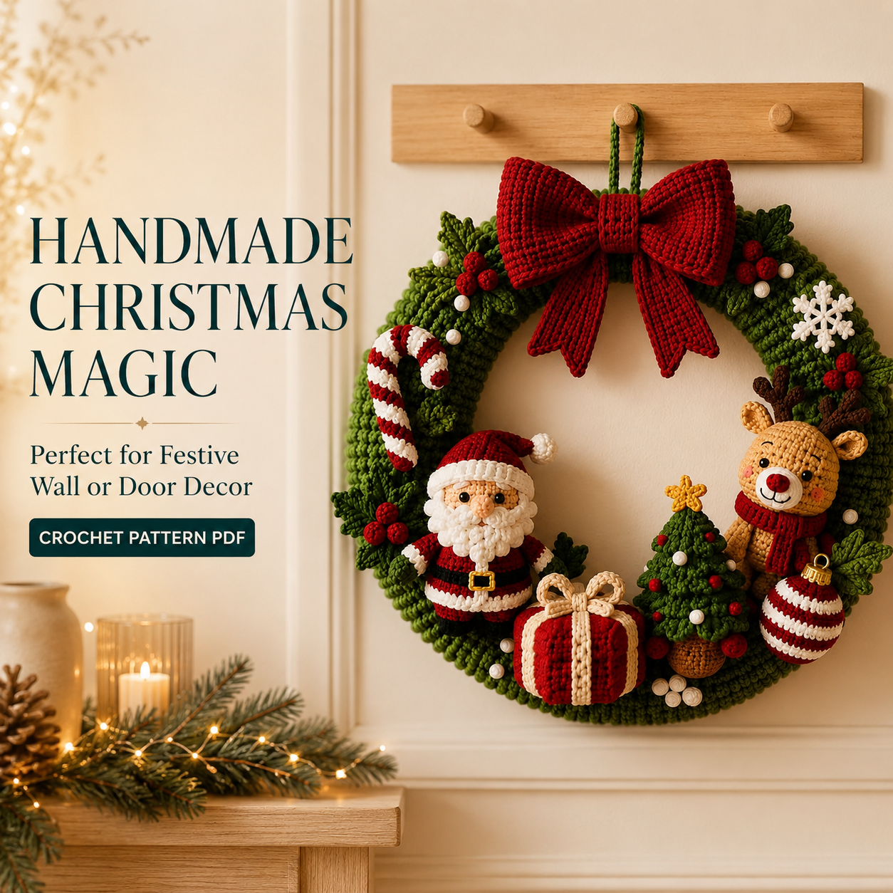 Crochet Christmas Wreath Pattern PDF – Santa, Reindeer & Holiday Decor | Digital Download, Beginner-Friendly Amigurumi Tutorial