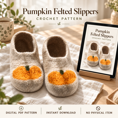 Felted Crochet Slippers Pattern PDF – Pumpkin Halloween Slippers