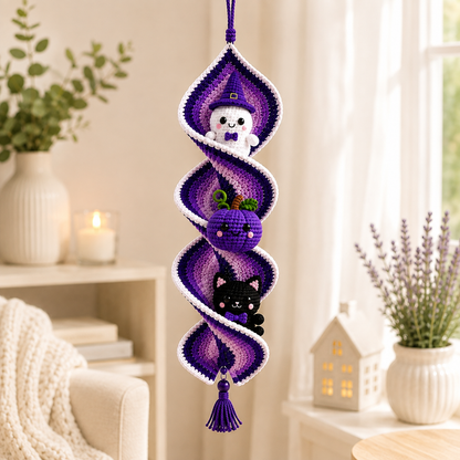 Halloween Crochet Spiral Wind Spinner Pattern PDF, Ghost Pumpkin Cat Amigurumi Spooky Hanging Decor Tutorial