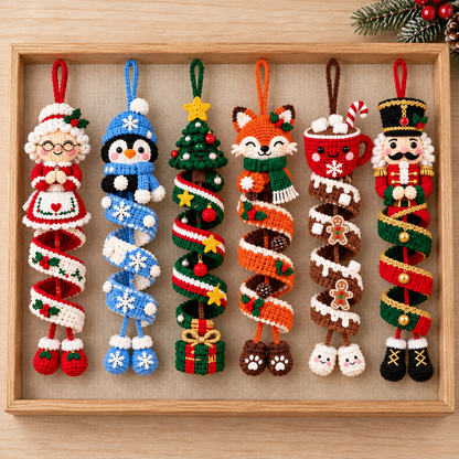 Crochet Christmas Spiral Hanging Ornaments PDF – Santa & Snowman Patterns