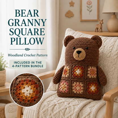Woodland Animal Pillow Crochet Pattern Bundle PDF | Bear, Fox, Cat & Bunny