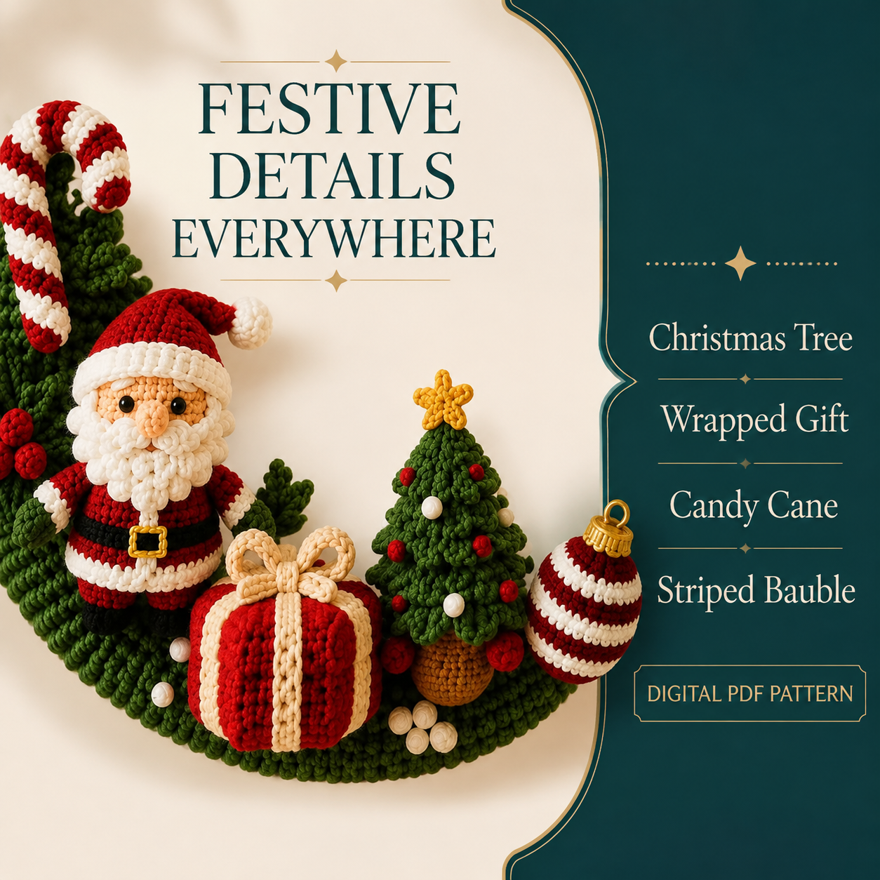 Crochet Christmas Wreath Pattern PDF – Santa, Reindeer & Holiday Decor | Digital Download, Beginner-Friendly Amigurumi Tutorial