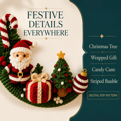 Crochet Christmas Wreath Pattern PDF – Santa, Reindeer & Holiday Decor | Digital Download, Beginner-Friendly Amigurumi Tutorial