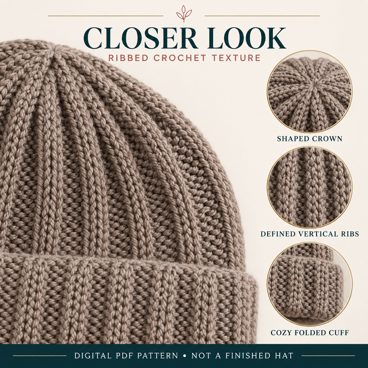 Crochet Beanie Pattern Beginner, Ribbed Hat Crochet Pattern PDF, Easy Winter Beanie DIY, Handmade Gift Crochet Hat, Stretchable Beanie