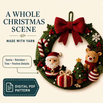 Crochet Christmas Wreath Pattern PDF – Santa, Reindeer & Holiday Decor | Digital Download, Beginner-Friendly Amigurumi Tutorial