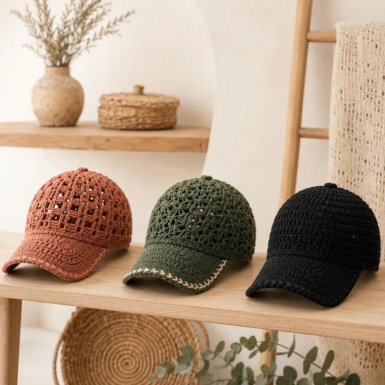 Crochet Baseball Cap Pattern Bundle PDF, 12 Lace Summer Hat Patterns, Mesh Crochet Cap Tutorial, Instant Download