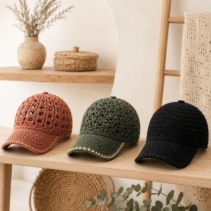 Crochet Baseball Cap Pattern Bundle PDF, 12 Lace Summer Hat Patterns, Mesh Crochet Cap Tutorial, Instant Download