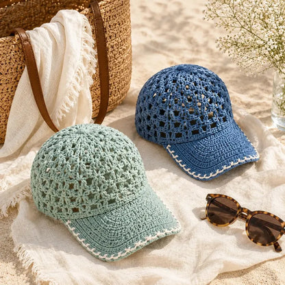 Crochet Baseball Cap Pattern Bundle PDF, 12 Lace Summer Hat Patterns, Mesh Crochet Cap Tutorial, Instant Download