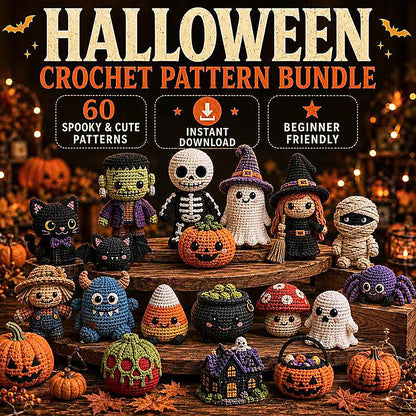 60 Halloween Crochet Patterns Bundle | Spooky Amigurumi PDF Toys,Ghost Pumpkin Mummy Crochet Toys,Amigurumi Halloween Patterns🎃 60+ Halloween Crochet Patterns Bundle 👻-TDS