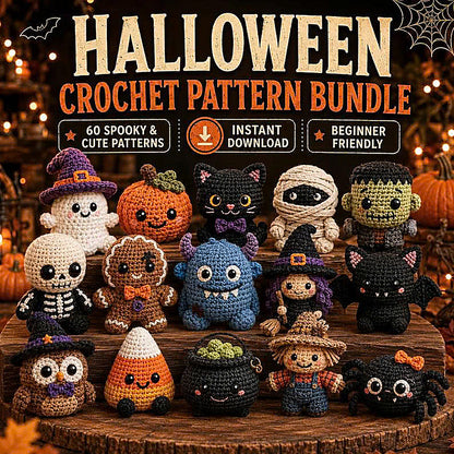 60 Halloween Crochet Patterns Bundle | Spooky Amigurumi PDF Toys,Ghost Pumpkin Mummy Crochet Toys,Amigurumi Halloween Patterns🎃 60+ Halloween Crochet Patterns Bundle 👻-TDS