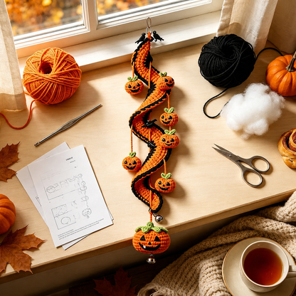 Halloween Crochet Spiral Wind Chime Ornament DIY Kit&Pattern,Ghost Pumpkin Bat Black Cat Hanging Decor,Beginner Friendly Handmade Decor Gift