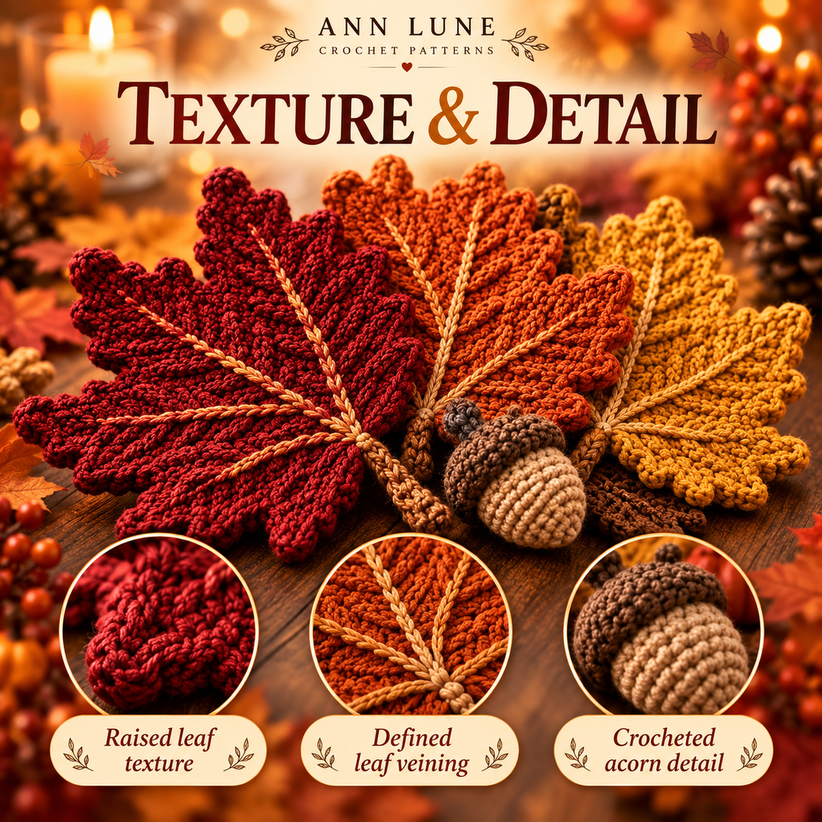 Autumn Maple Leaf & Acorn Table Runner Crochet Pattern PDF – Fall Thanksgiving Decor