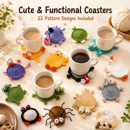 22 Animal Crochet Coaster Patterns PDF, Mug Hugger Bundle with Video Tutorials, Cute Animal Gifts, Digital Download