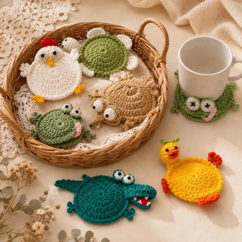 22 Animal Crochet Coaster Patterns PDF, Mug Hugger Bundle with Video Tutorials, Cute Animal Gifts, Digital Download
