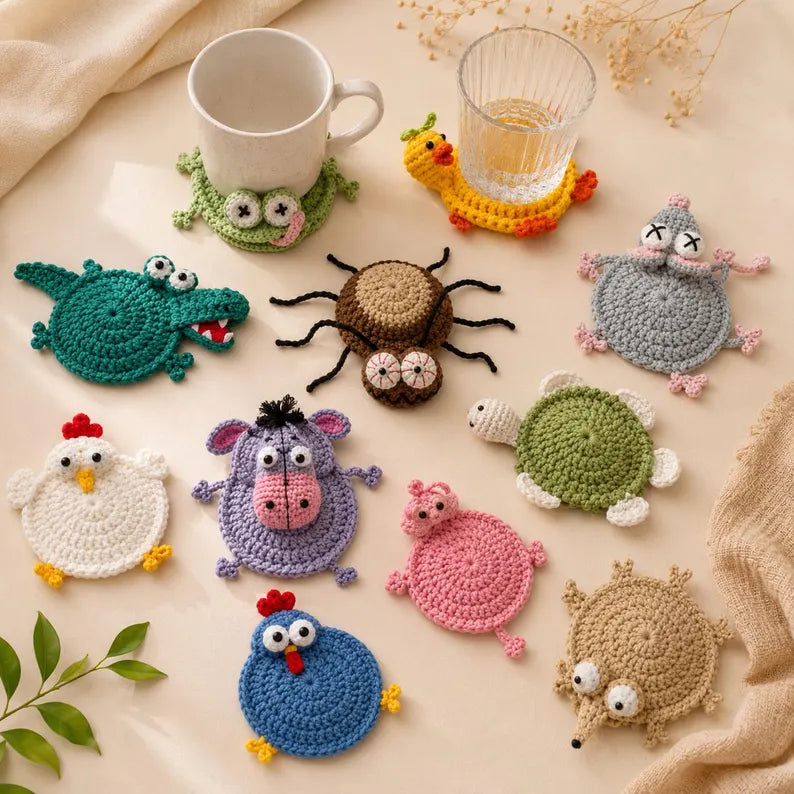 22 Animal Crochet Coaster Patterns PDF, Mug Hugger Bundle with Video Tutorials, Cute Animal Gifts, Digital Download