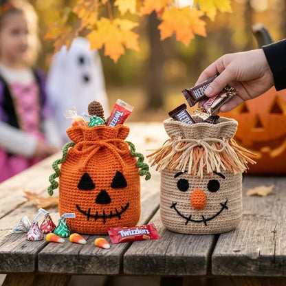 Halloween Crochet Treat Bag Pattern PDF, Pumpkin Ghost Frankenstein Scarecrow Drawstring Bag Crochet Pattern, Candy Bag Tutorial