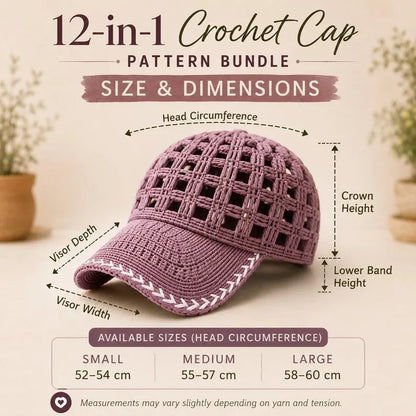 Open Mesh Crochet Baseball Cap Pattern PDF, Adult Summer Hat, 3 Sizes, 12 Color Ideas, Digital Download