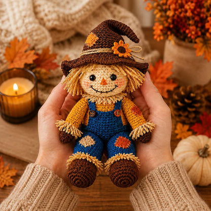 Crochet Scarecrow Doll with Pumpkin and Sunflower, Handmade Fall Decor, Autumn Home Decoration, PDF