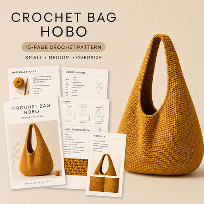 Crochet Hobo Bag Pattern PDF, Slouchy Shoulder Purse, Small Medium Oversize Tote, Easy Bag Tutorial, Digital Download