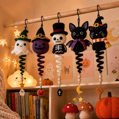 5 in 1 Halloween Spiral Ornament Crochet Pattern PDF | Ghost Witch Pumpkin & Skeleton Amigurumi | Intermediate | Hanging Garland