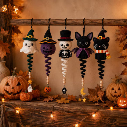 5 in 1 Halloween Spiral Ornament Crochet Pattern PDF | Ghost Witch Pumpkin & Skeleton Amigurumi | Intermediate | Hanging Garland
