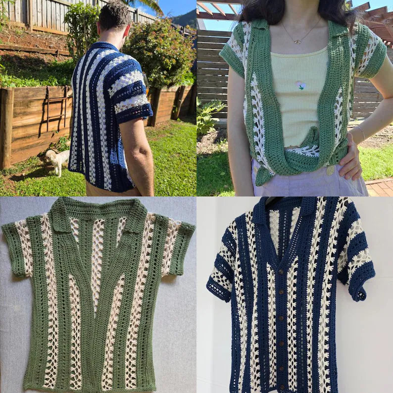Pebble & Salt Button-Up Crochet Pattern | Unisex Shirt PDF | English US Terms & Dutch
