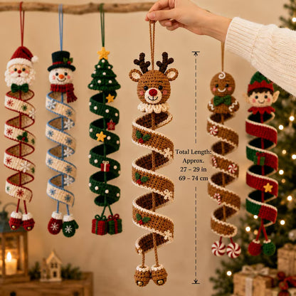 6 Christmas Spiral Ornament Crochet Patterns | Snowman, Santa, Reindeer, Gingerbread, Tree & Elf PDF