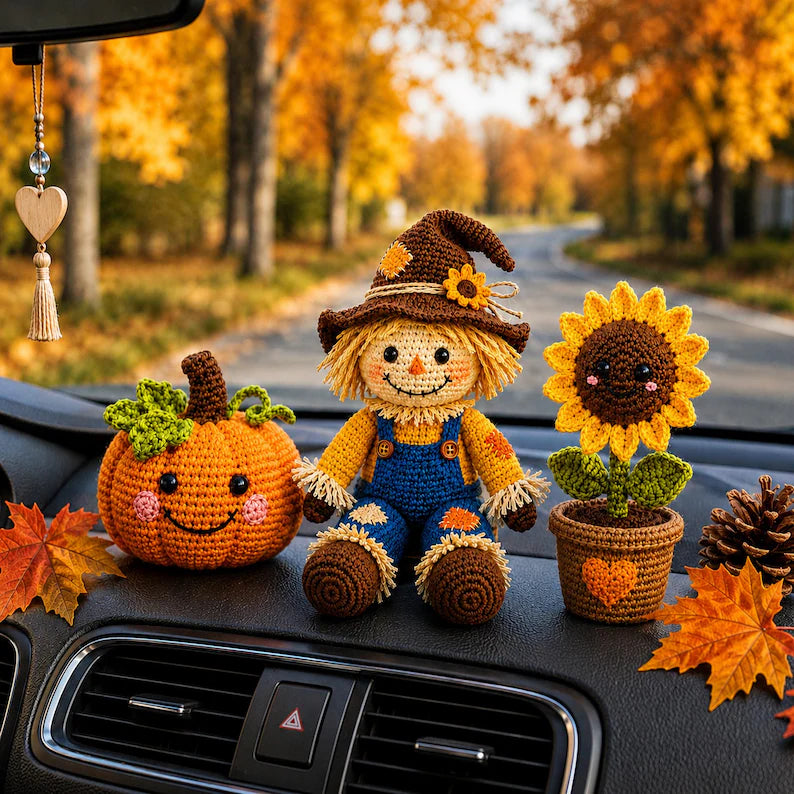 Crochet Scarecrow Doll with Pumpkin and Sunflower, Handmade Fall Decor, Autumn Home Decoration, PDF