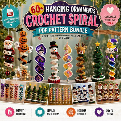 60+ Crochet Halloween and Christmas Spiral Pattern Bundle PDF | Hanging Amigurumi Christmas Decor Craft | Holiday Wind Spinner Ornament