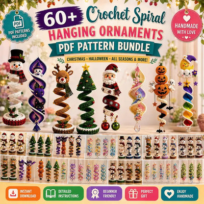 60+ Crochet Halloween and Christmas Spiral Pattern Bundle PDF | Hanging Amigurumi Christmas Decor Craft | Holiday Wind Spinner Ornament