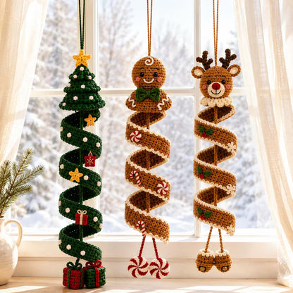 6 Christmas Spiral Ornament Crochet Patterns | Snowman, Santa, Reindeer, Gingerbread, Tree & Elf PDF