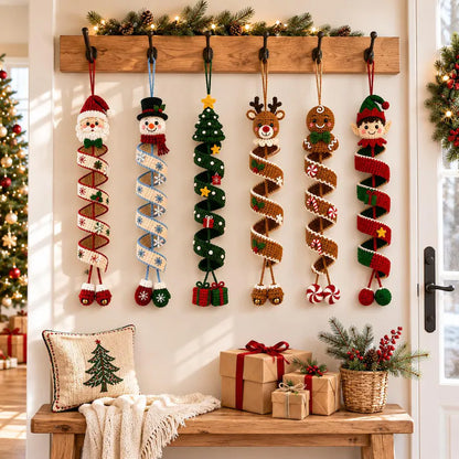 6 Christmas Spiral Ornament Crochet Patterns | Snowman, Santa, Reindeer, Gingerbread, Tree & Elf PDF