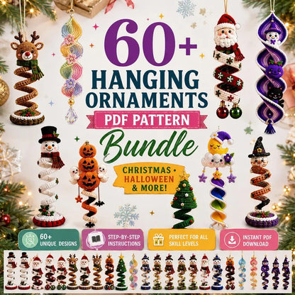 60+ Crochet Halloween and Christmas Spiral Pattern Bundle PDF | Hanging Amigurumi Christmas Decor Craft | Holiday Wind Spinner Ornament