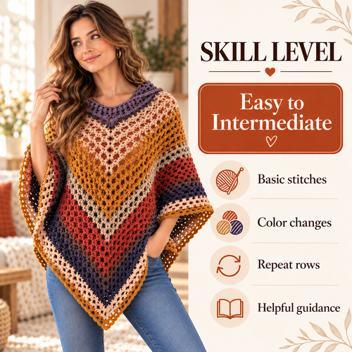 Autumn Leaves Hooded Poncho Crochet Pattern PDF