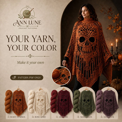 Skull Lace Poncho Crochet Pattern PDF, Gothic Cathedral Skull Poncho Pattern, Halloween Crochet Cape, 4 Languages Digital Download